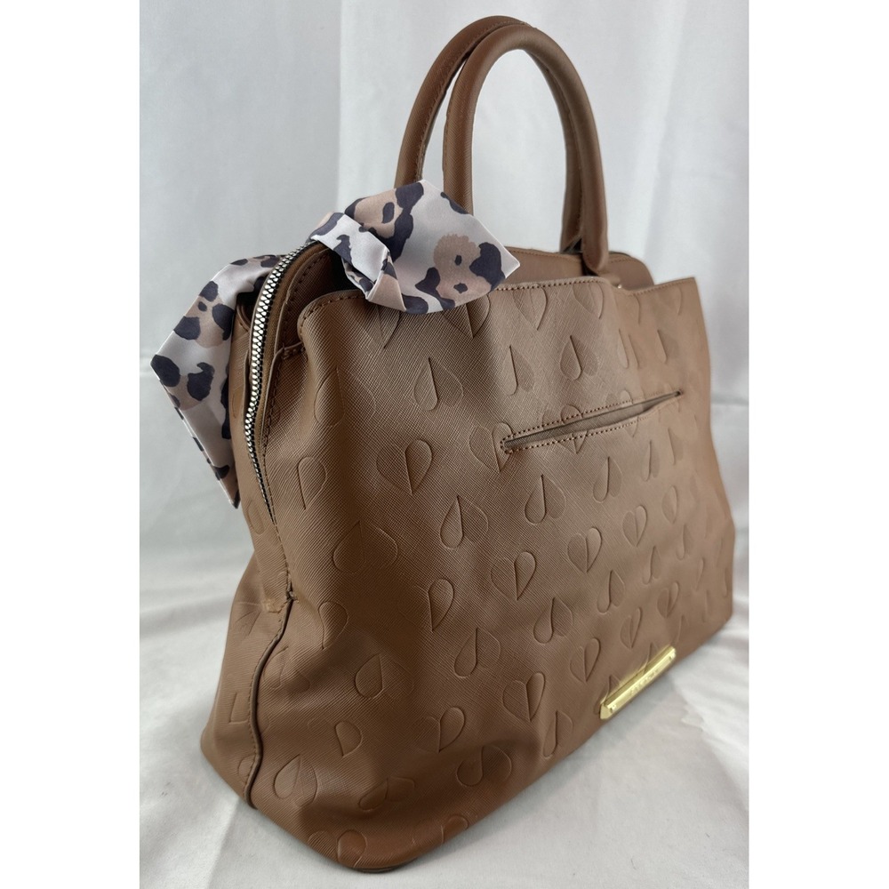 Betsey Johnson Heart Embossed Brown Triple Compartment Large Satchel Purse Tote - Picture 4 of 16